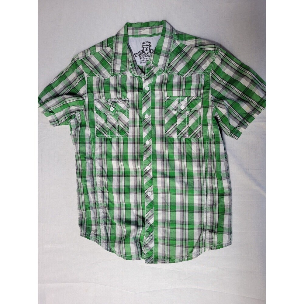 Xios New York Short Sleeve Shirt  Men's M Black & White 100% Cotton Stretch
